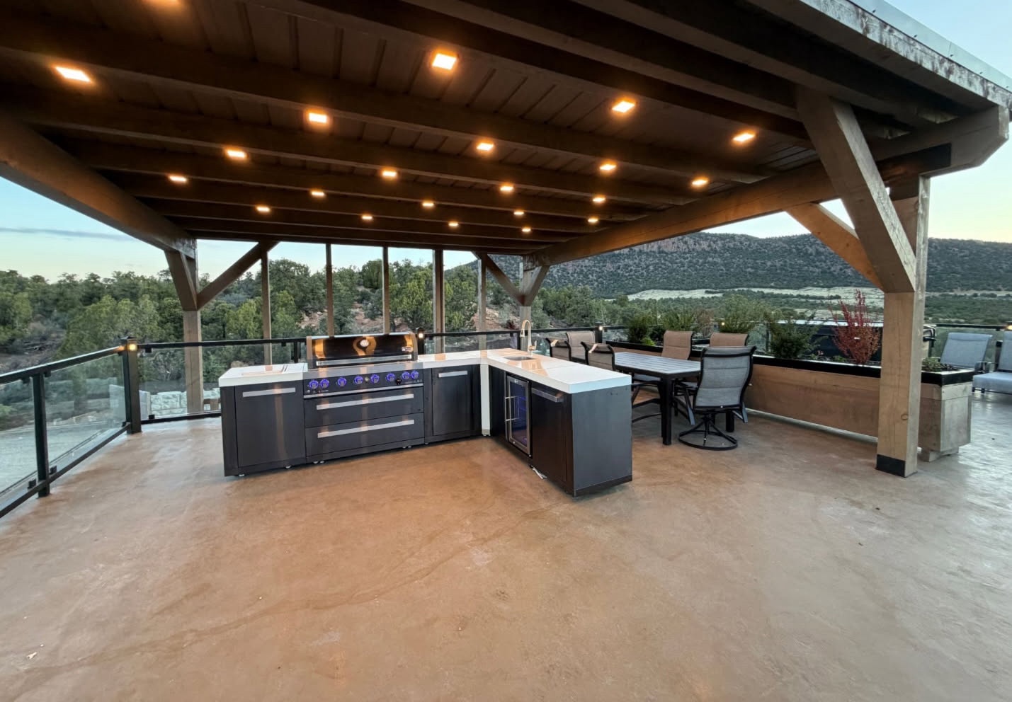 Covered outdoor kitchen with timber structure